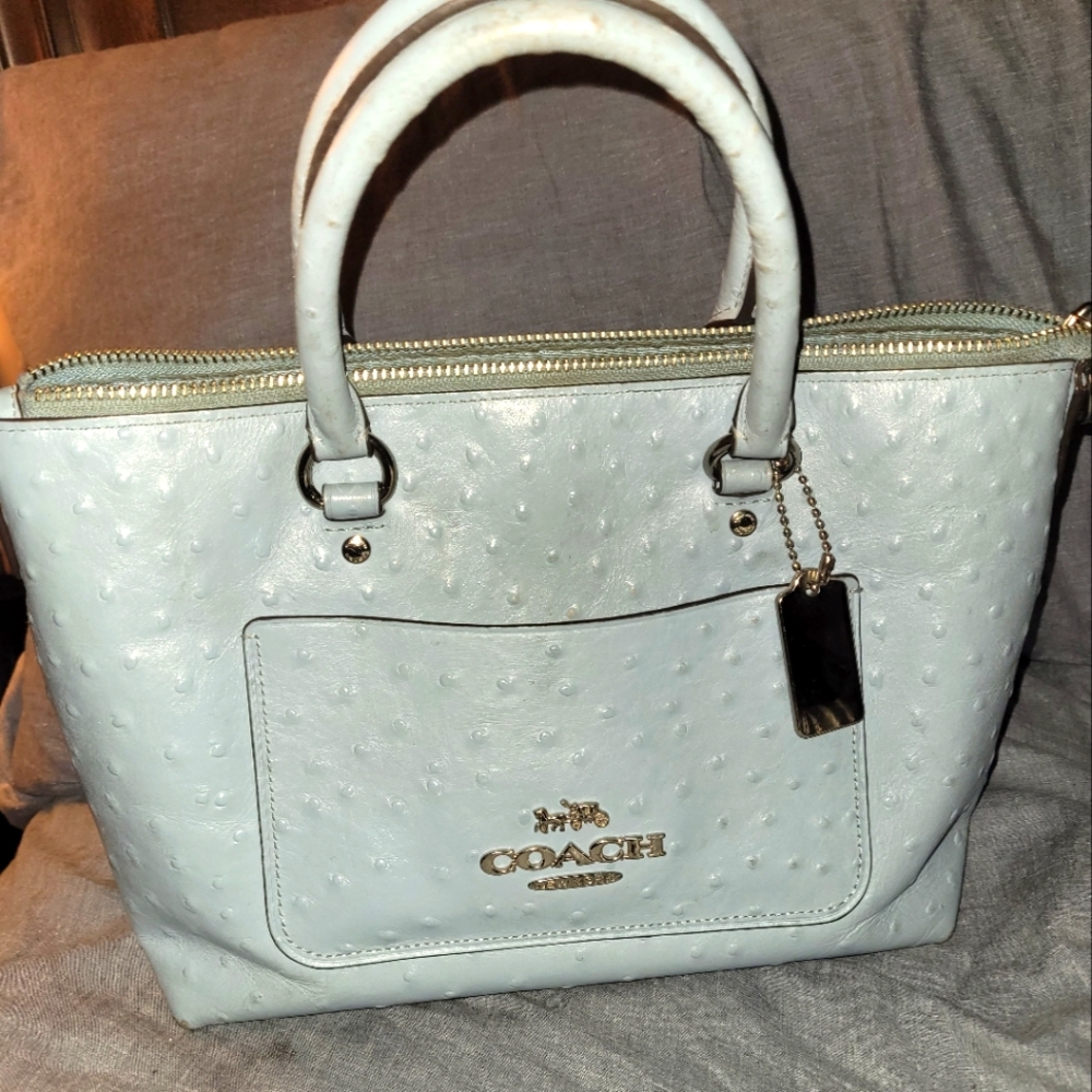 Coach handbag baby blue/ gray blue riveted cross-body strap included - Picture 1 of 11